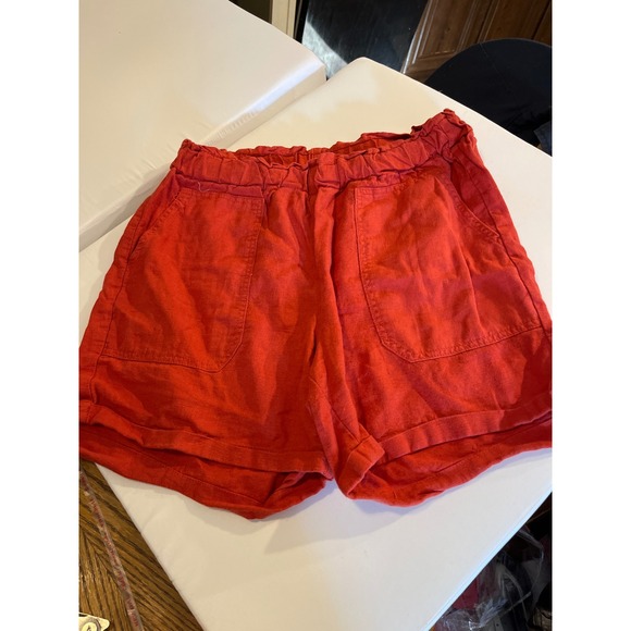 Briggs New York Pants - BRIGGS Red Linen Blend Paperbag Waist Shorts Womens Size M